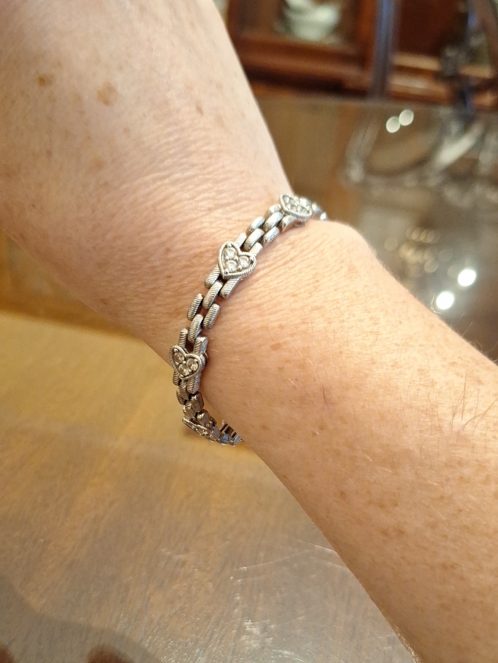 Judith Ripka 925 Sterling Silver Heart Link Bracelet W/ Clear Cubic Zirconia
